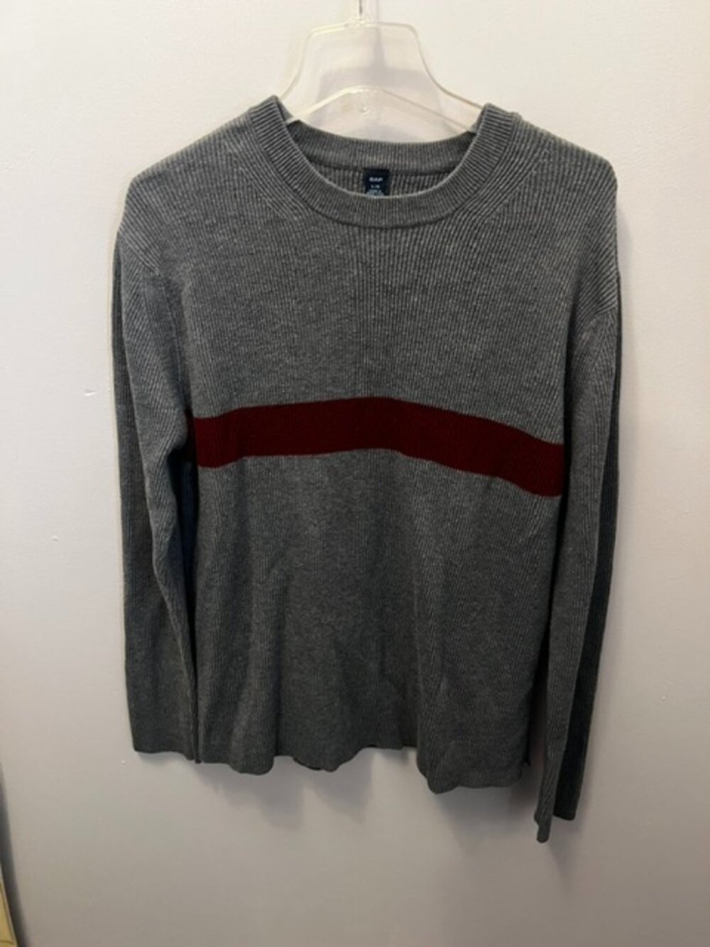 Men's GAP Sweater. Size XL, Gray w/Red Stripe, Long Sleeve, Ribbed, Ex Con!